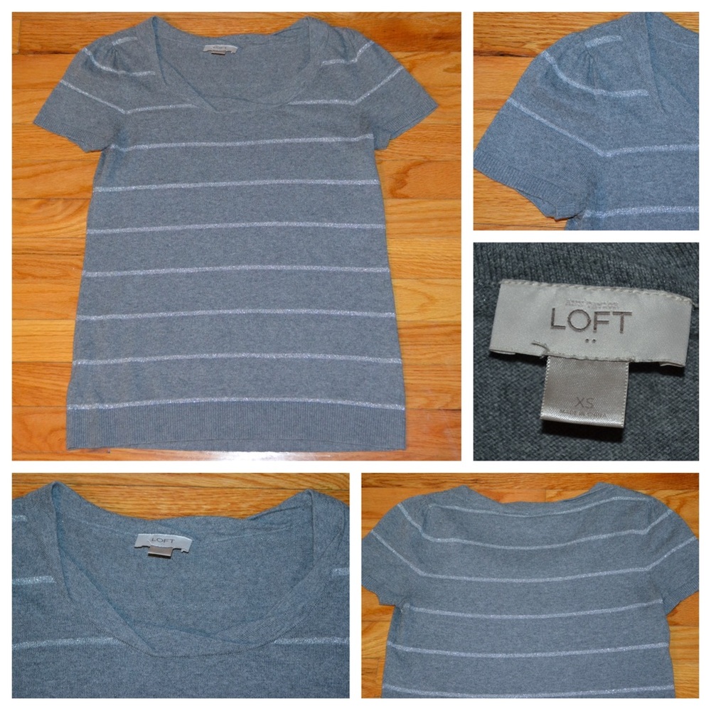 Women’s Ann Taylor LOFT metallic gray striped top, size XS